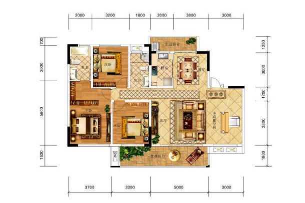 金东陶子湖  3室2厅2卫   106.80万室内图1