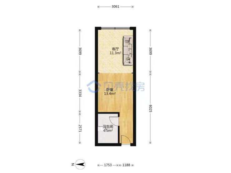 梓山湖公馆  1室1厅1卫   1200.00元/月室内图1