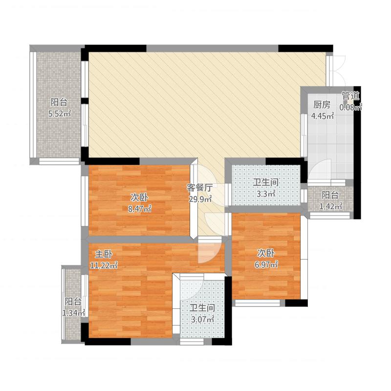 中天会展城B区  3室2厅2卫   126.00万