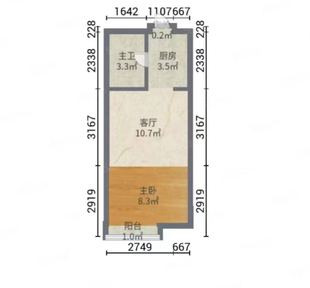 鹏利广场  1室1厅1卫   1200.00元/月室内图1