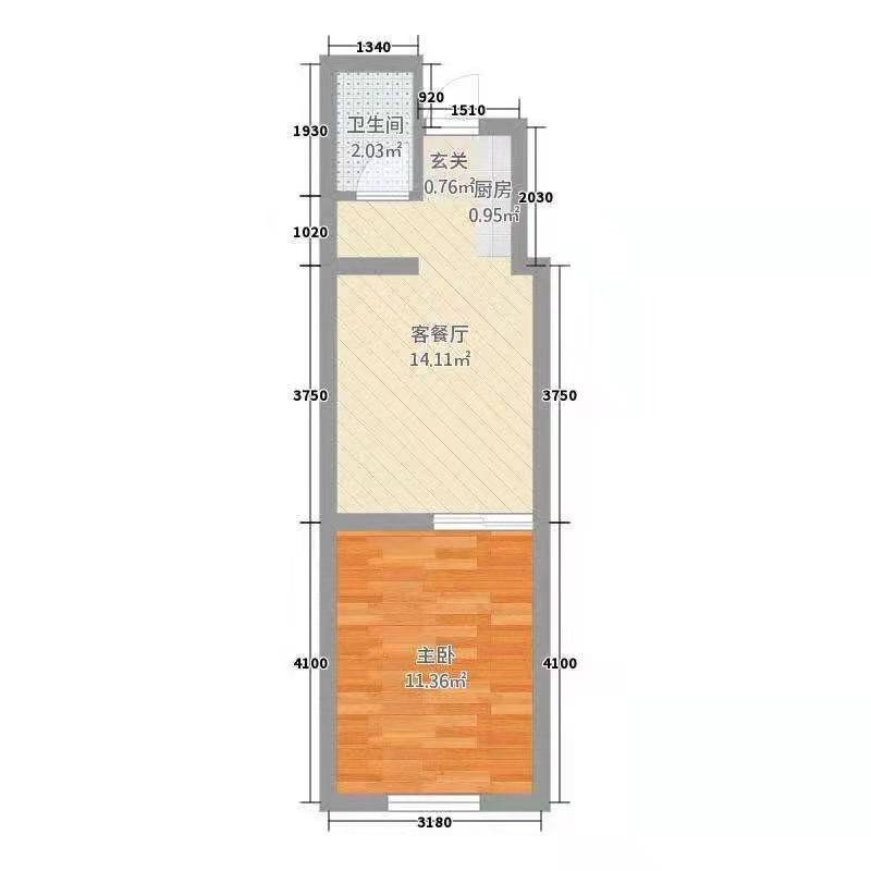 明兴翰苑一期  1室1厅1卫   1200.00元/月户型图