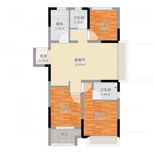 太一御江城  3室2厅2卫   2680.00元/月室内图1