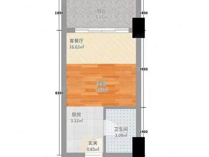 碧桂园壹中心  1室1厅1卫   1200.00元/月室内图1