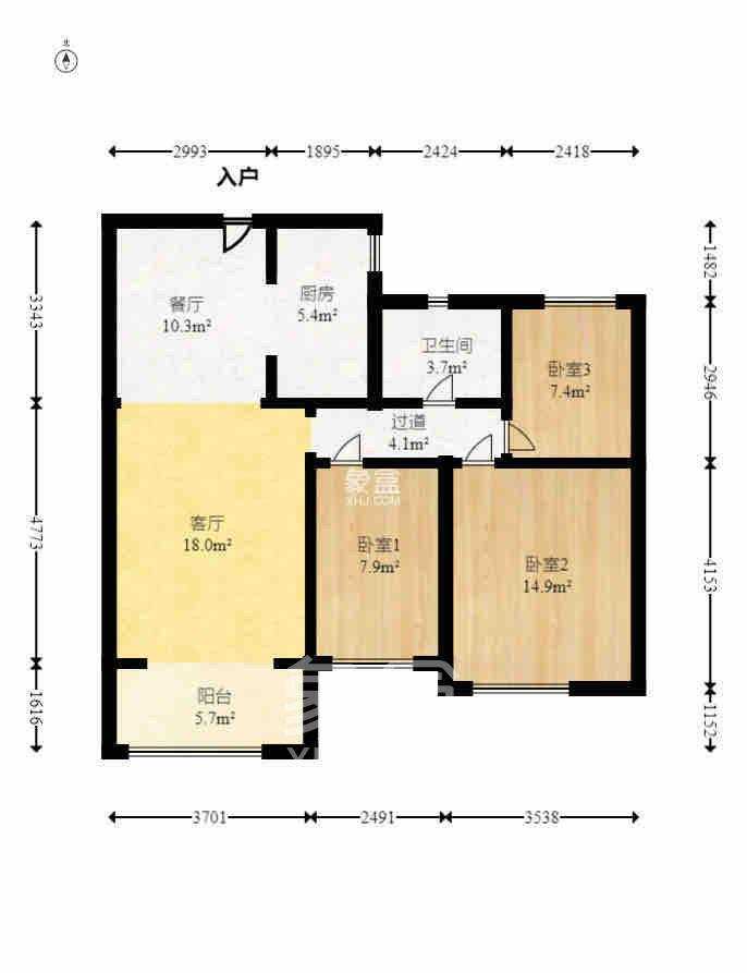 嘉宇银杉（嘉宇西苑）  3室2厅1卫   1800.00元/月室内图