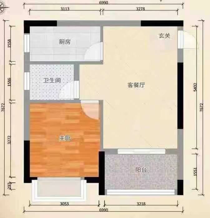 崇盛国际中心（柏石公寓）  1室1厅1卫   1400.00元/月户型图