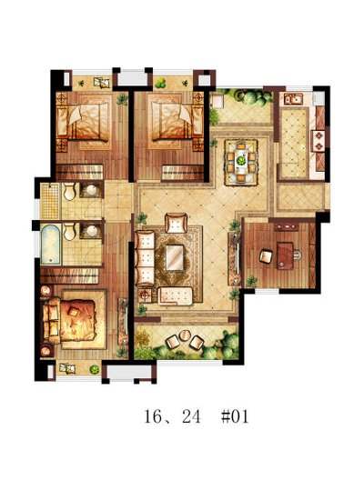 恒大华府  4室2厅2卫   88.00万室内图1