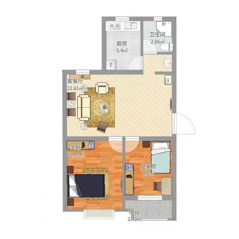高新活力城  1室1厅1卫   1700.00元/月户型图