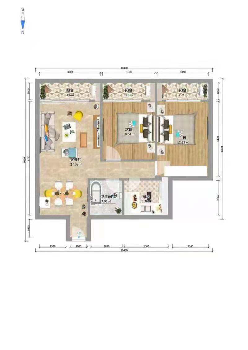 黄鹤小区2片  2室2厅1卫   1600.00元/月户型图