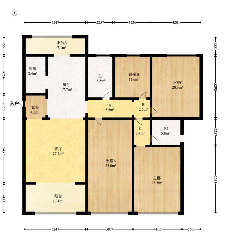 江山帝景雅典  4室2厅2卫   2800.00元/月户型图