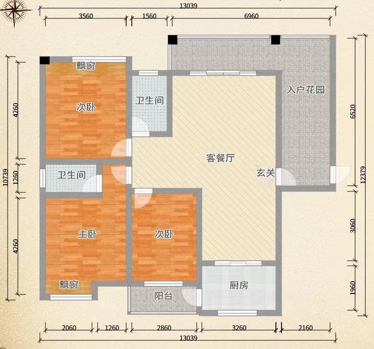 先锋银座  3室2厅2卫   2800.00元/月室内图1