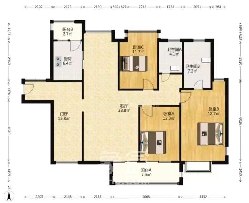 月湖兰庭  2室2厅1卫   2000.00元/月室内图