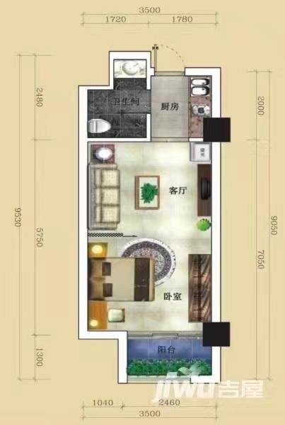桃花里  1室1厅1卫   1500.00元/月户型图