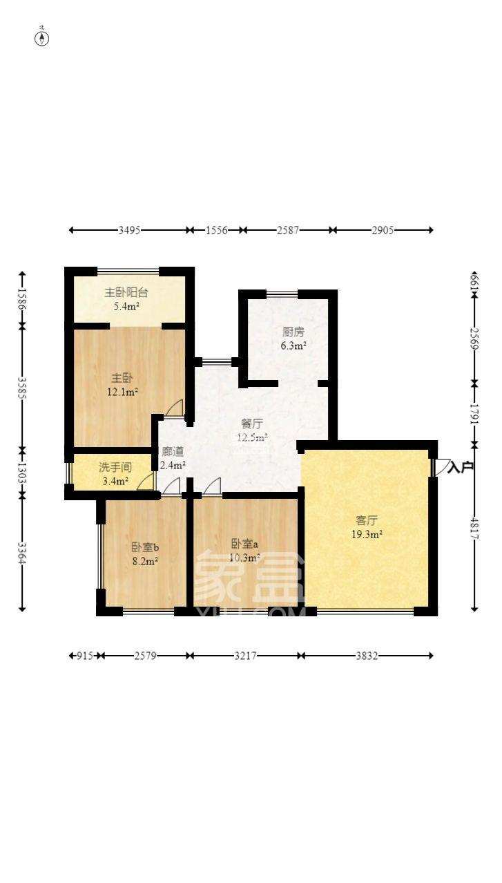 润芳园  3室2厅1卫   2300.00元/月室内图