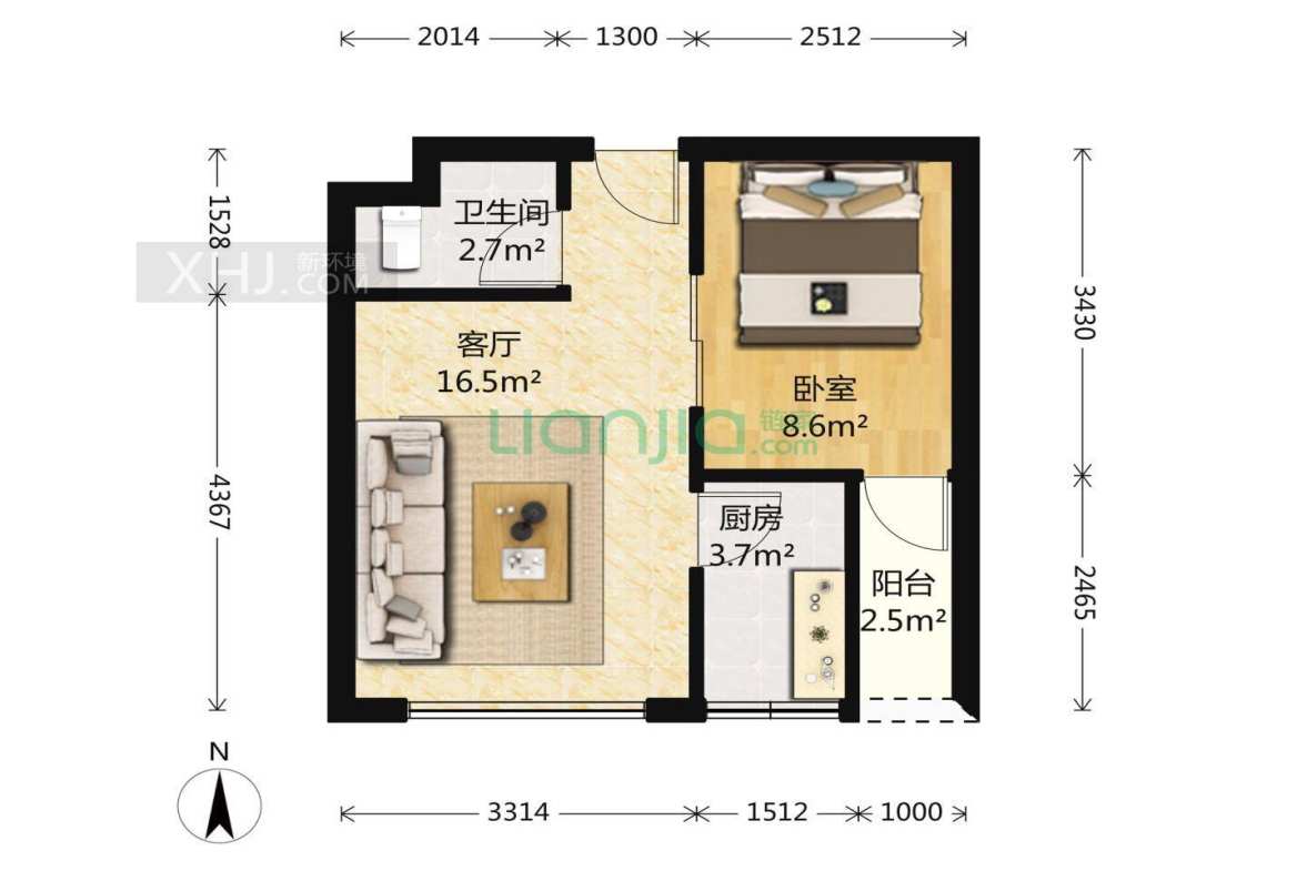 海棠月色  1室1厅1卫    92.0万室内图1