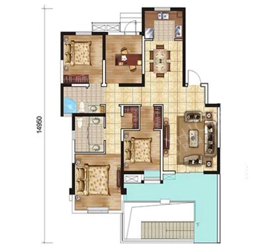 西安合能公馆4室约125㎡平方米户型图