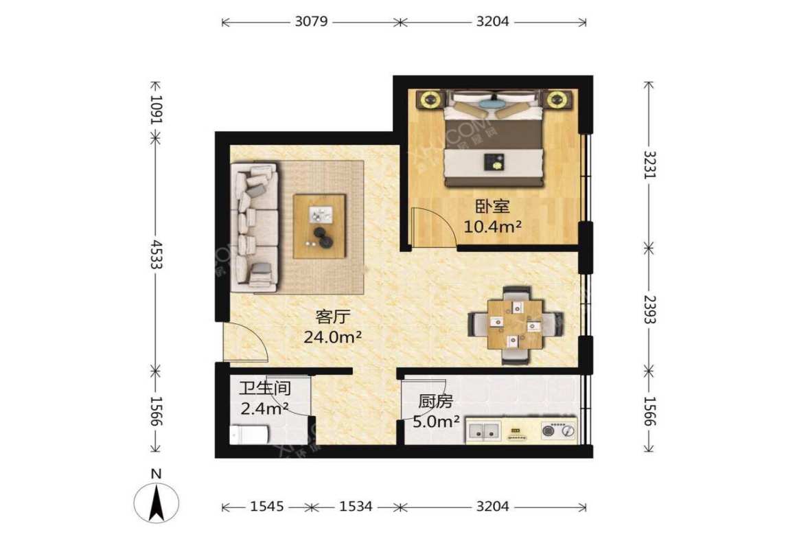 二十一世纪花园1期 2室1厅1卫 91.0万 二十一世纪花园1期 2室1厅1卫 91.0万户型图