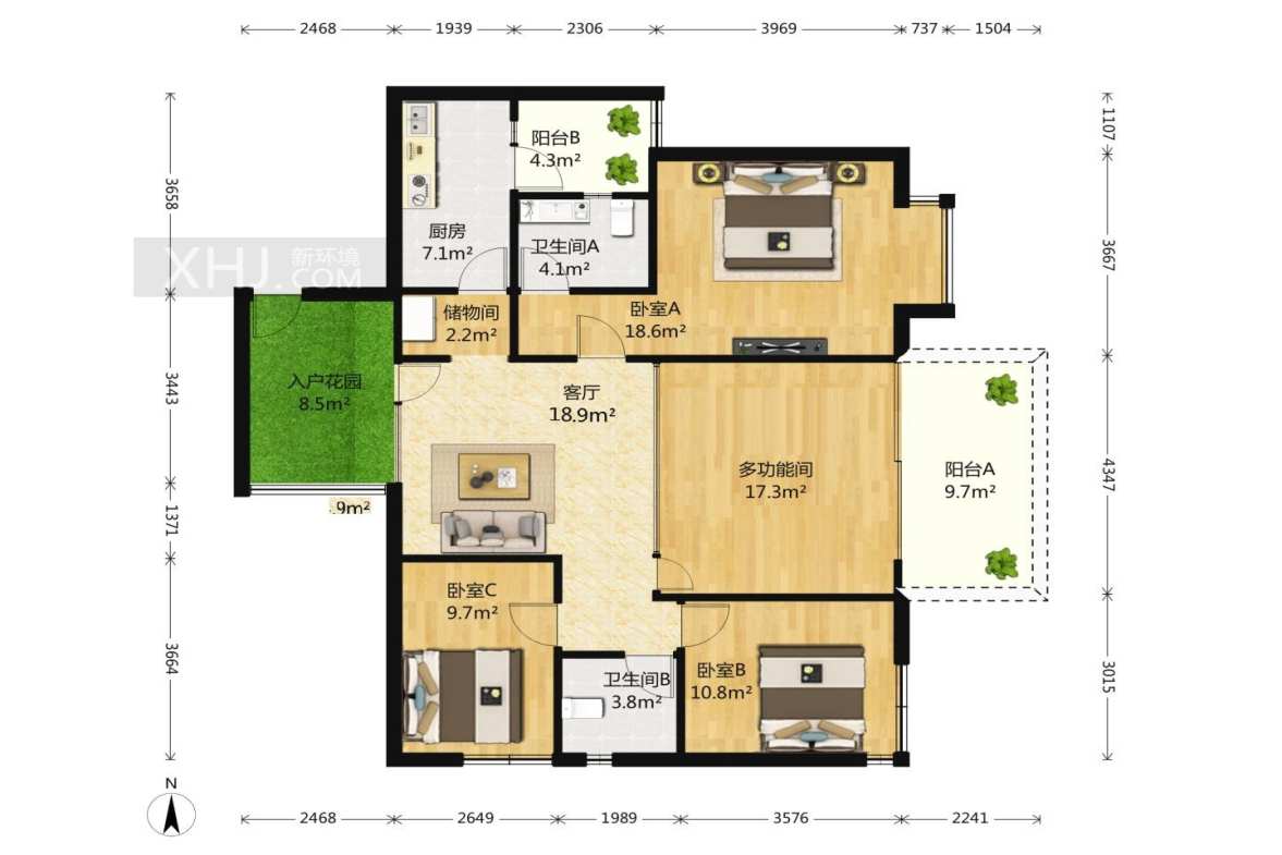 华润凤凰城一期  3室2厅2卫    315.0万室内图1