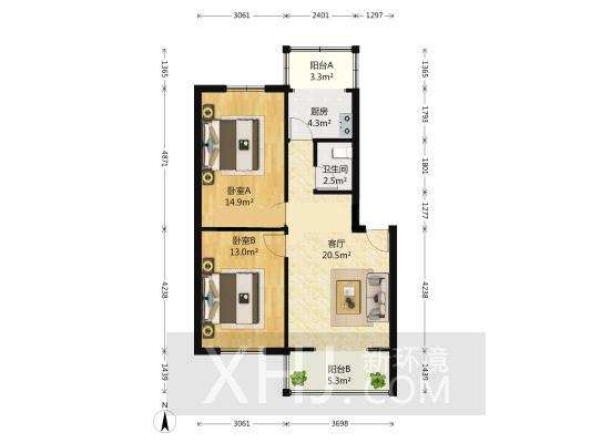 西双苑  2室1厅1卫    118.0万室内图1
