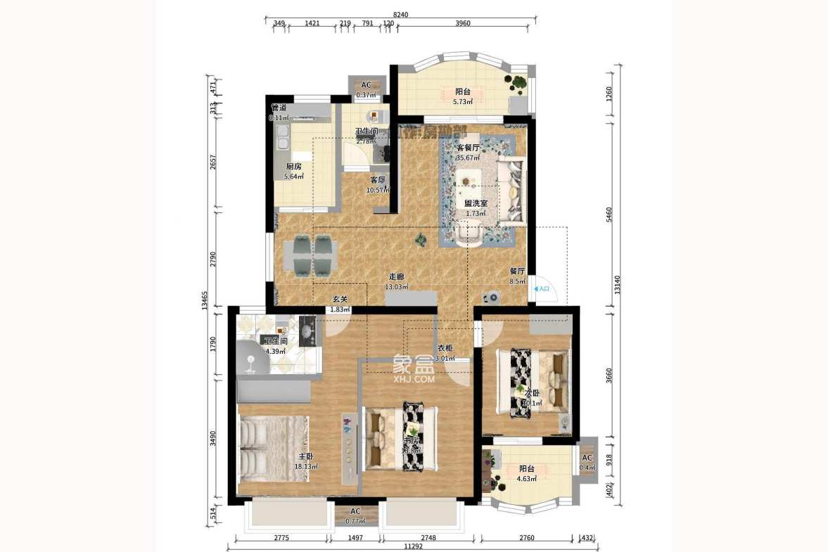 枫华府第  3室2厅2卫   66.00万户型图