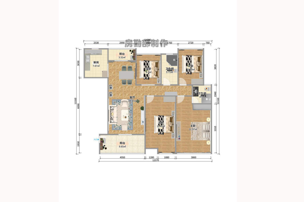 黑金时代广场  4室2厅2卫    1800.0元/月户型图