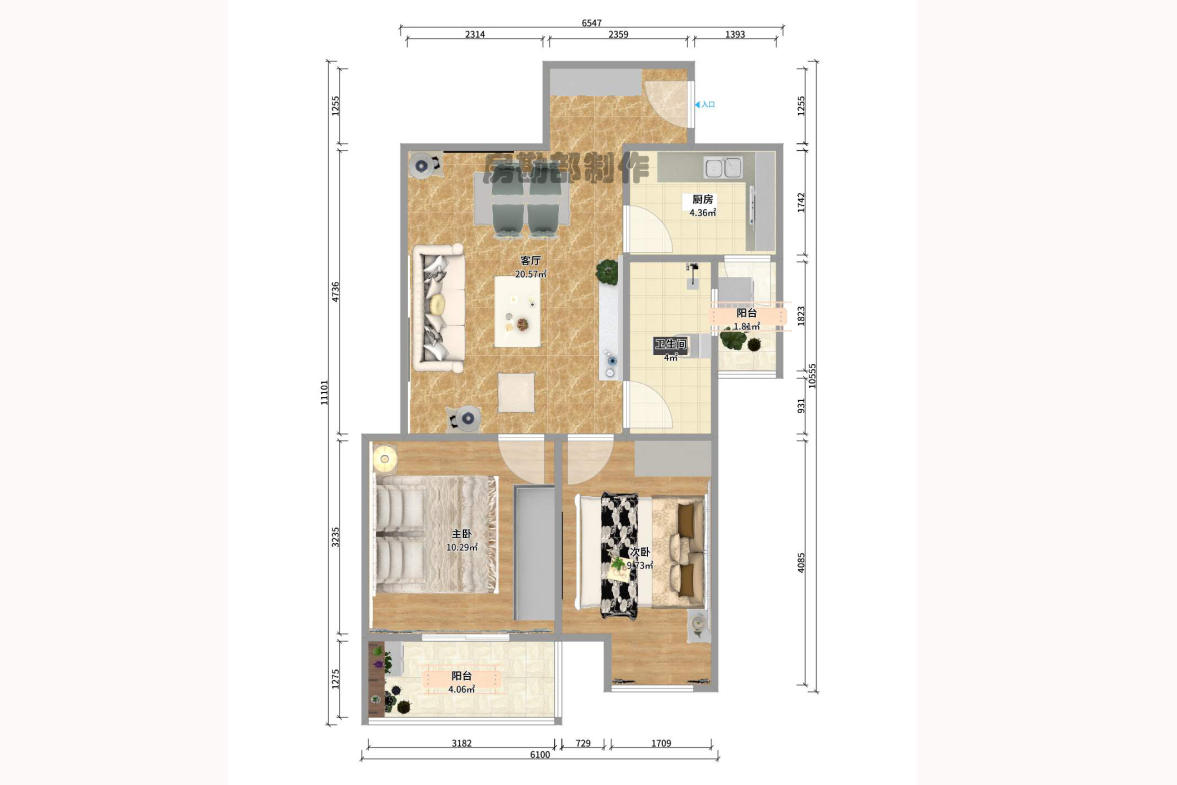尊邸华庭  2室1厅1卫    2300.0元/月室内图1