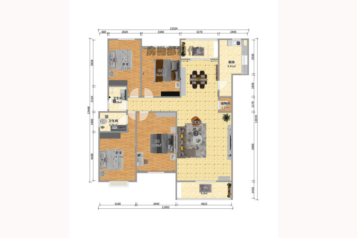 山水南雅-四室两厅两卫-拎包入住户型图