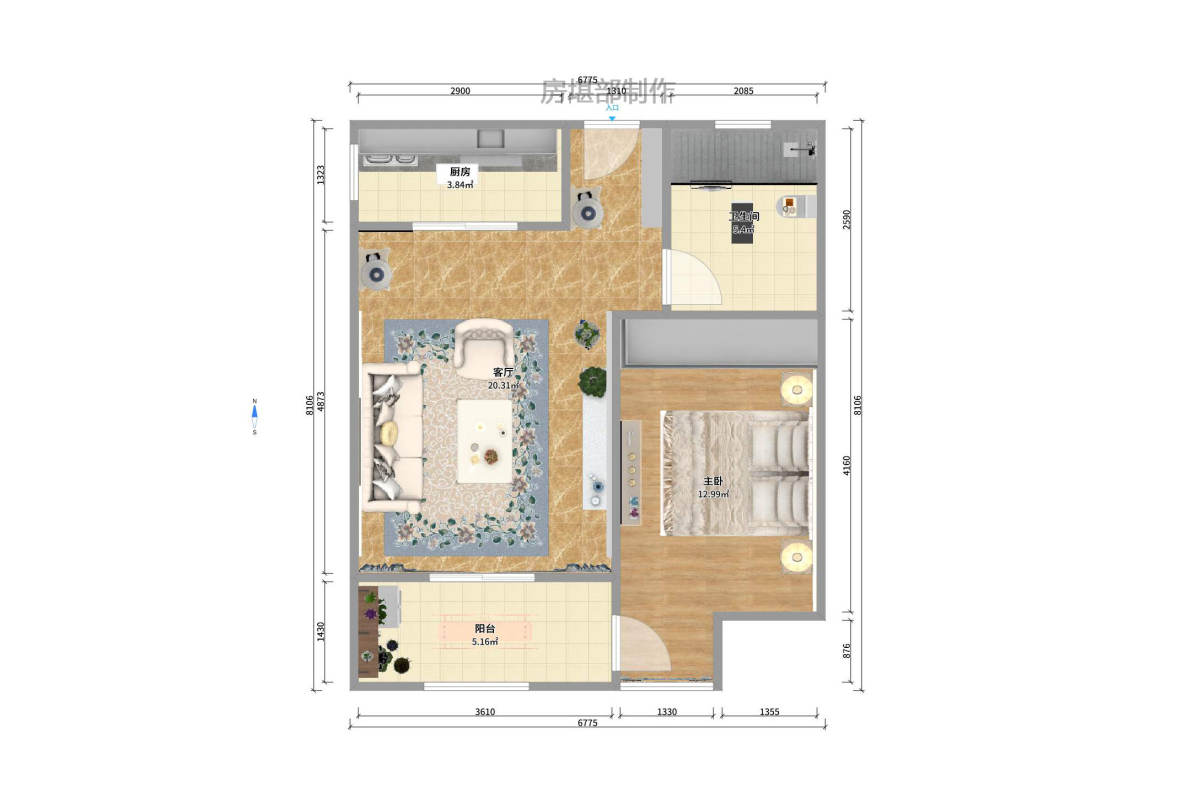 阳光100三期  1室1厅1卫   45.00万户型图