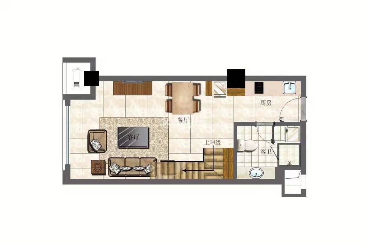 五洲富隆中心  1室1厅1卫    950.0元/月户型图