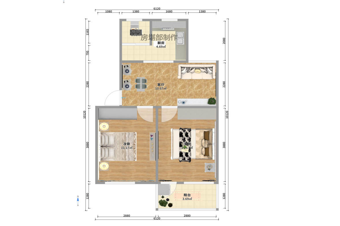燕山街社区  2室1厅1卫   42.80万户型图