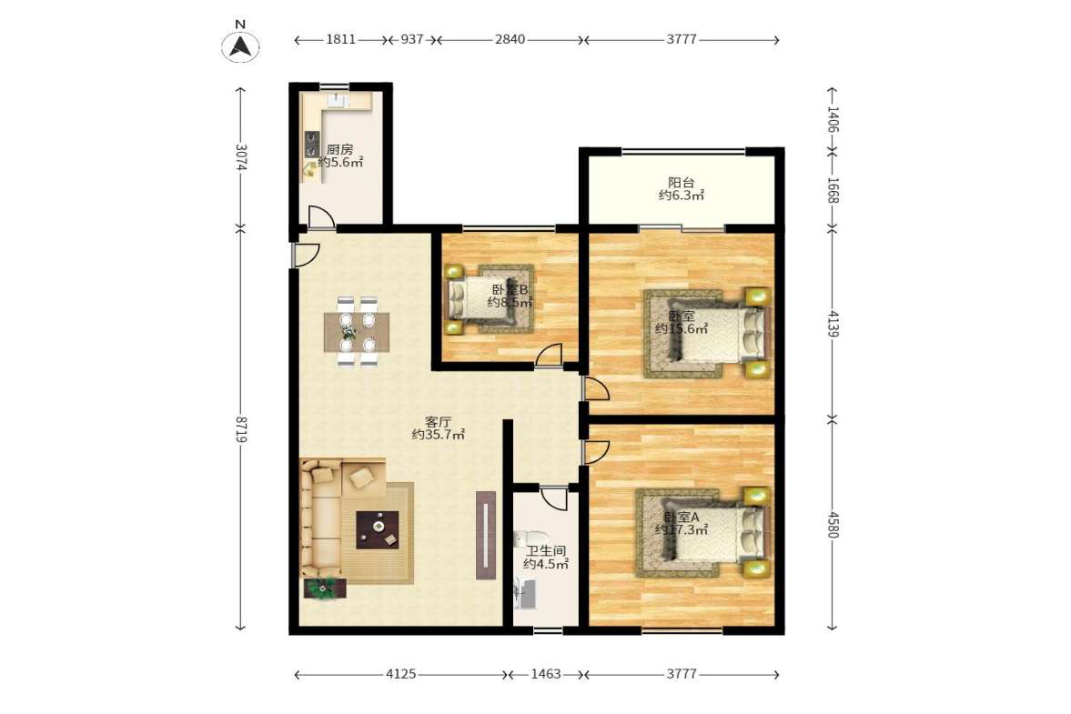 杏花园小区  3室2厅1卫   66.00万户型图