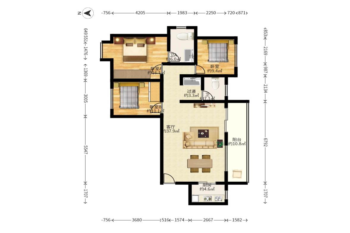 嘉逸名庭  3室2厅2卫   155.00万户型图