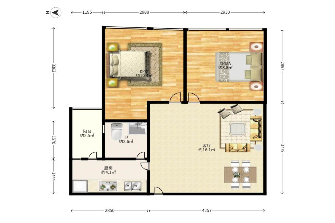 中建芙蓉工社  2室1厅1卫   53.80万户型图