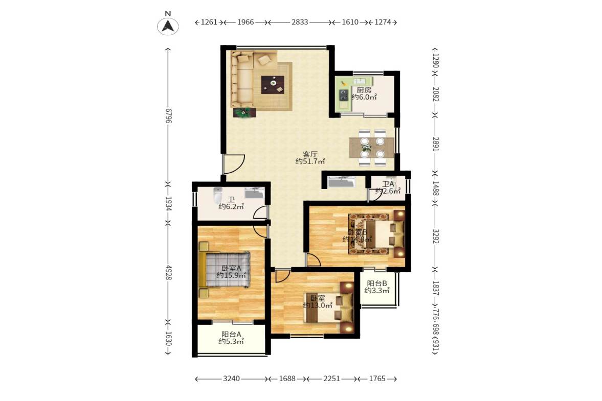 芙蓉苑  3室2厅2卫   95.00万户型图