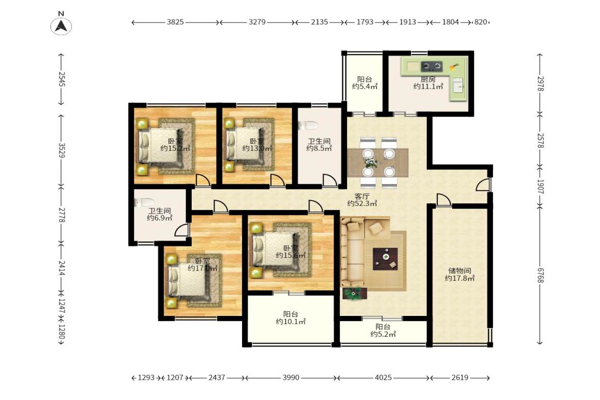 归心苑  4室2厅2卫   300.00万户型图