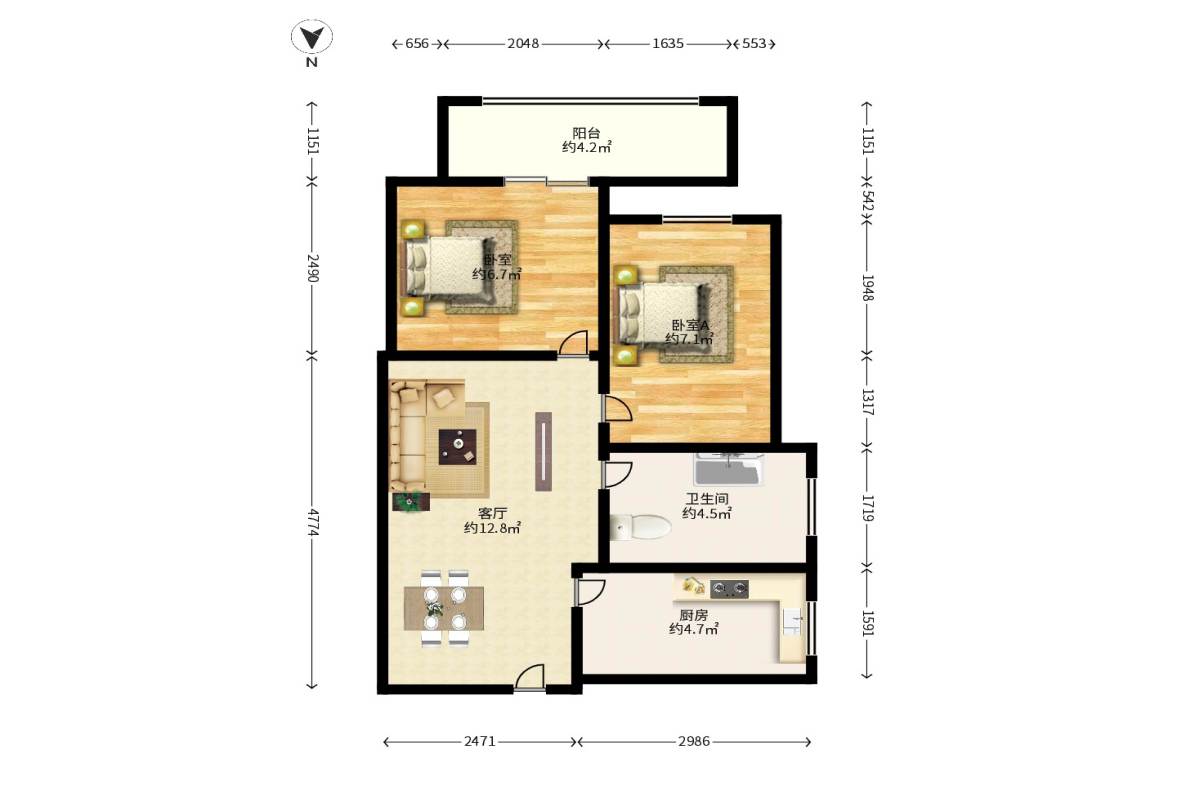 鑫科明珠  2室1厅1卫   53.00万户型图