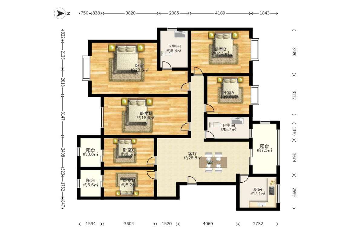 雅致名园  4室2厅2卫   290.00万户型图