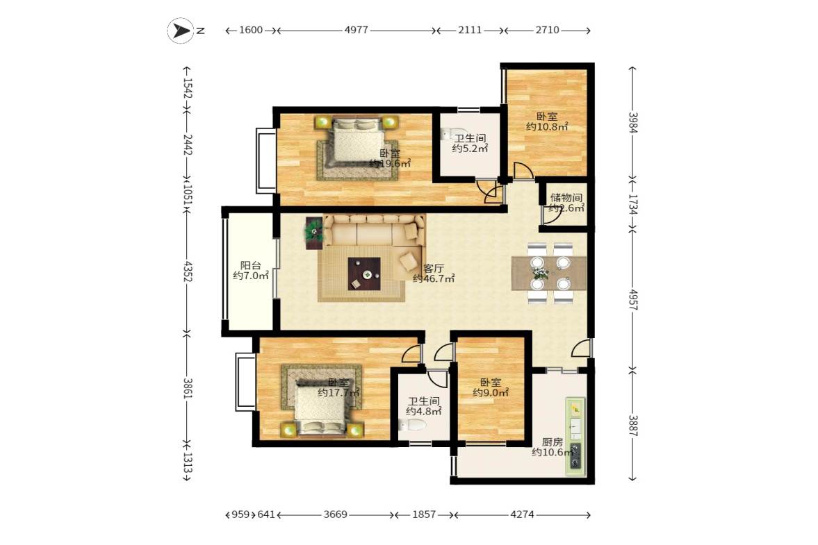 德润园  4室2厅1卫   128.00万户型图