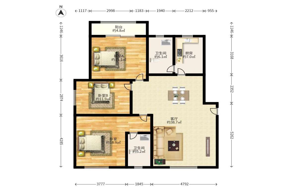 申奥美域  3室2厅2卫   79.90万户型图