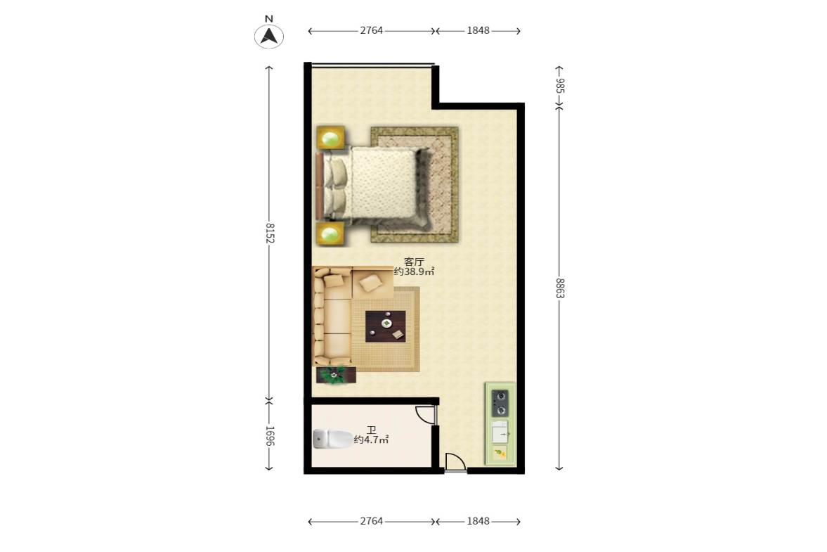 华远国际公寓  1室1厅1卫   135.00万户型图