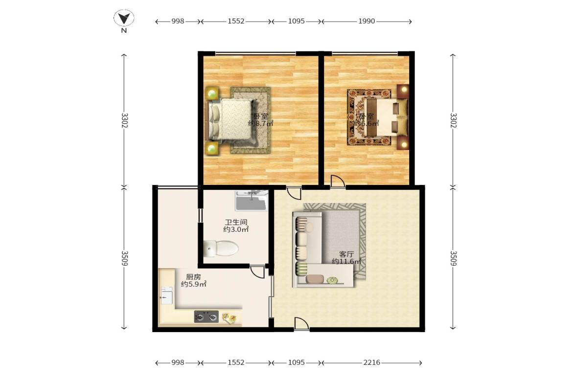 中建芙蓉工社  2室1厅1卫   56.00万户型图