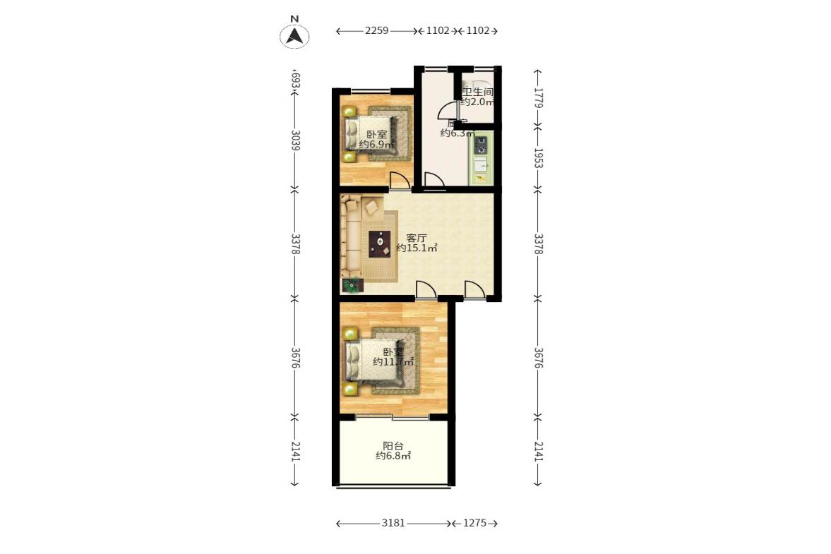 省建苑小区  2室1厅1卫    52.0万户型图