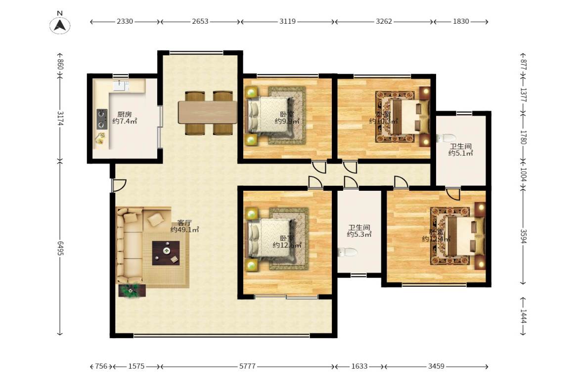 中建梅溪湖中心  4室2厅2卫   228.00万户型图
