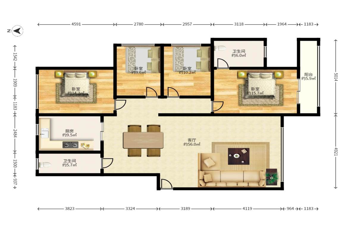 新世纪家园  4室2厅1卫   130.00万户型图