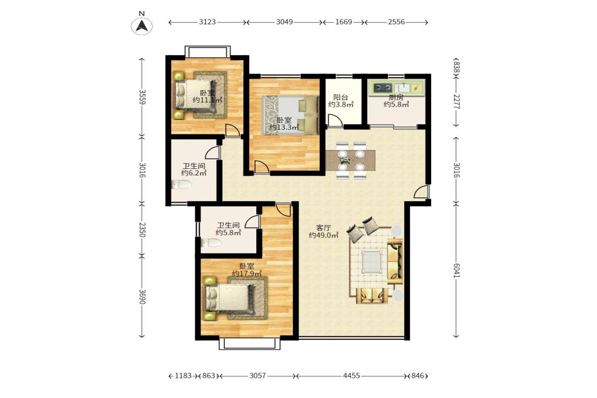五矿格澜郡  4室2厅2卫    117.59万户型图