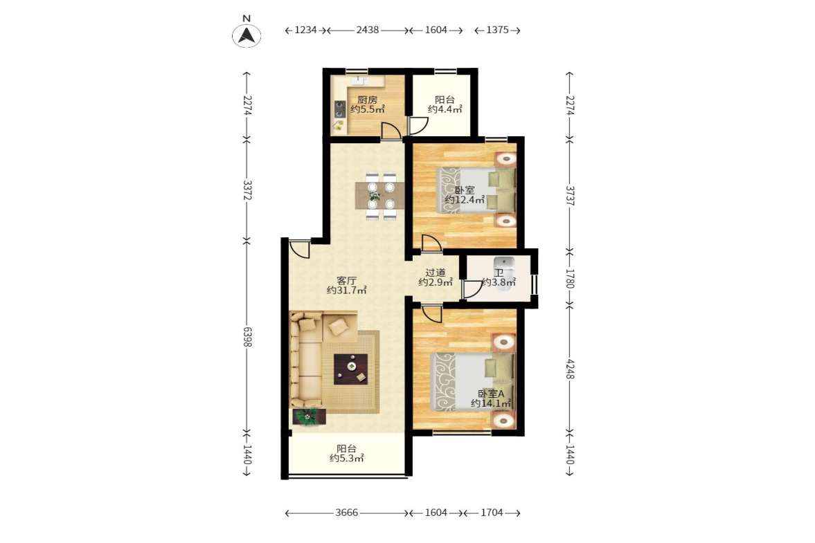 南建公寓  2室2厅2卫    70.0万户型图