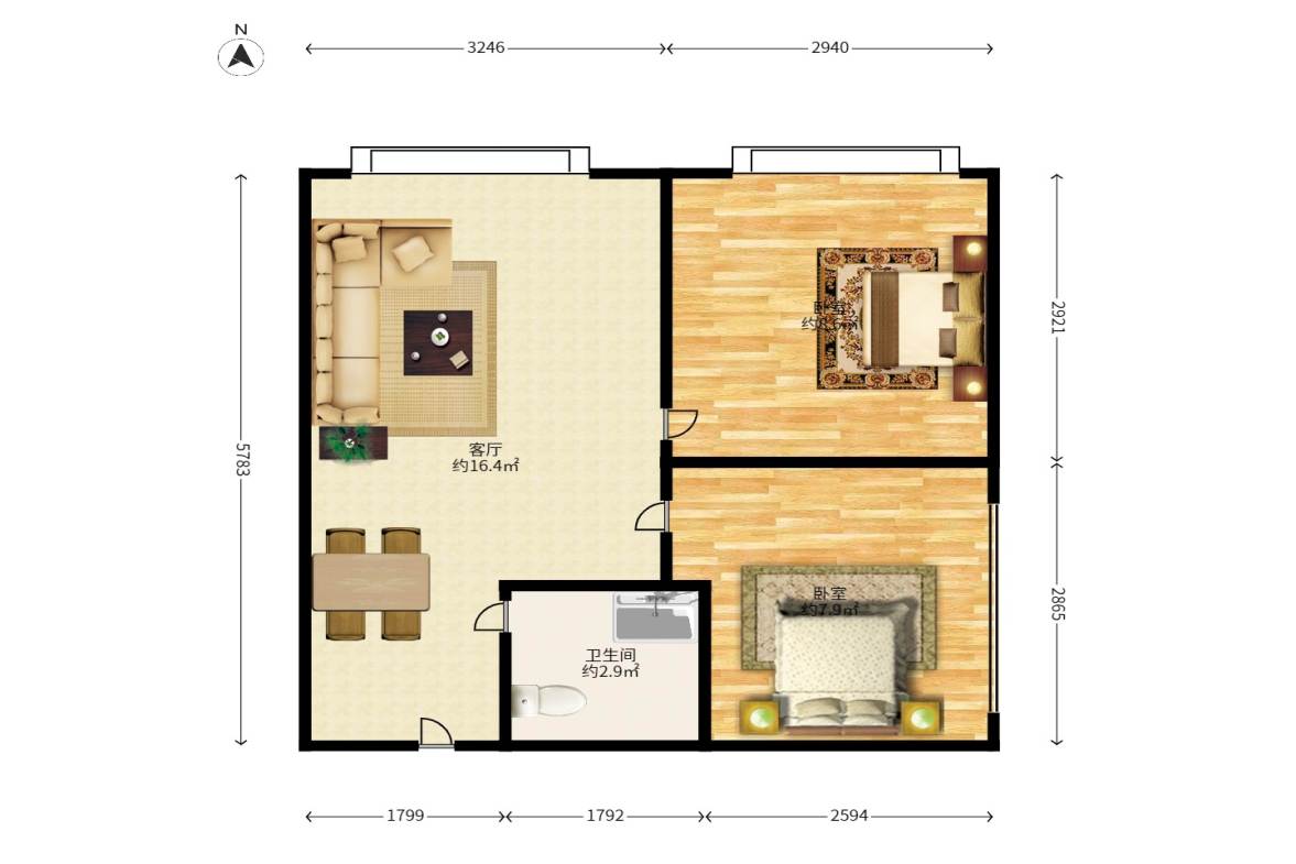 君合新城玺樾  2室2厅1卫   46.80万户型图