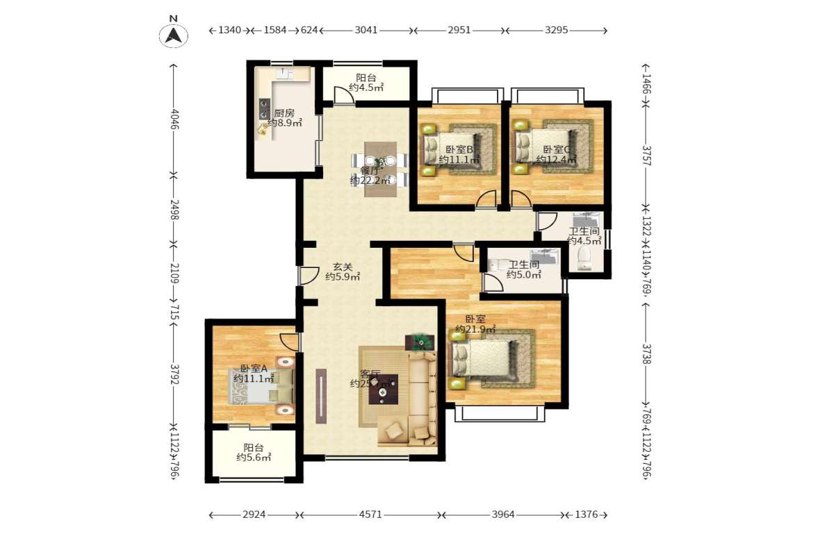 恒大城  4室2厅1卫   160.00万户型图