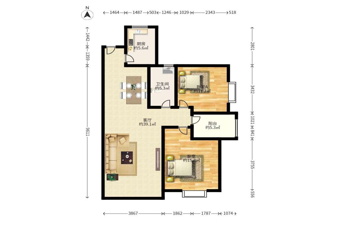 鑫天山城明珠  3室2厅1卫    61.8万户型图