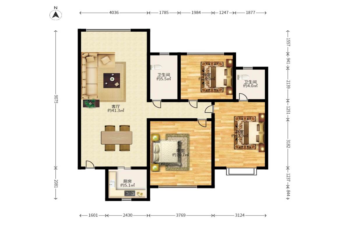 今利园  3室2厅2卫    70.8万户型图