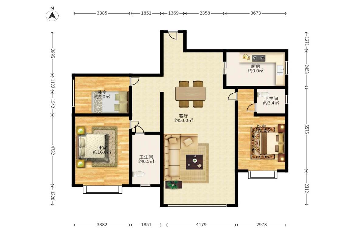 保利麓谷林语F区  4室2厅2卫    118.0万户型图
